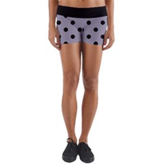 Large Black Polka Dots On Coin Grey - Yoga Shorts by FashionLane