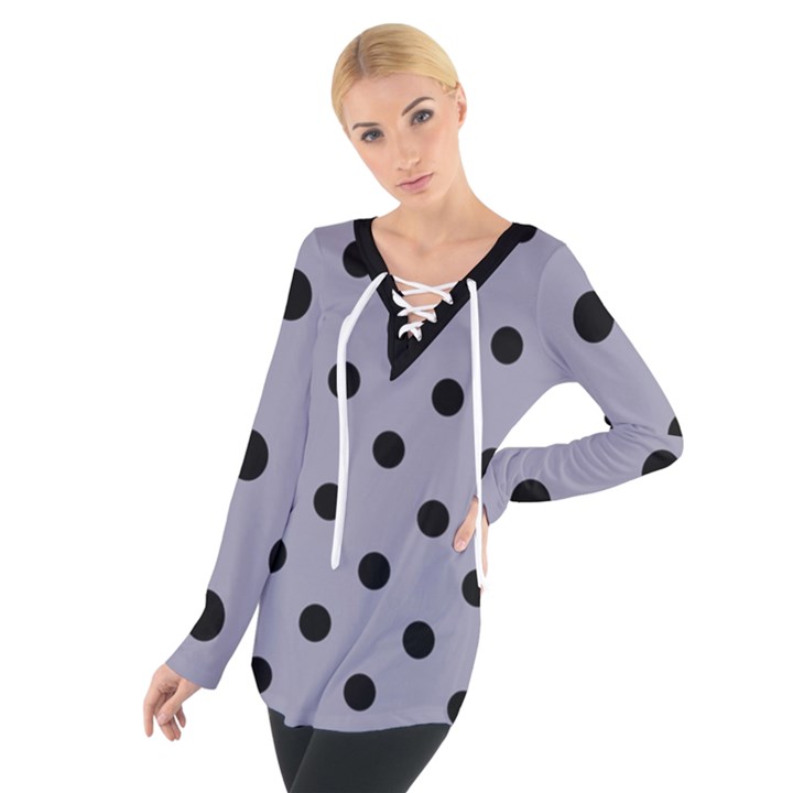 Large Black Polka Dots On Coin Grey - Tie Up Tee