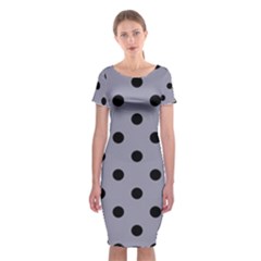 Large Black Polka Dots On Coin Grey - Classic Short Sleeve Midi Dress by FashionLane