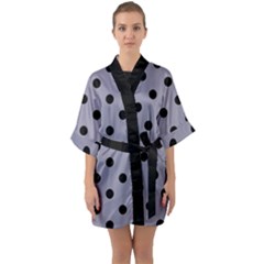Large Black Polka Dots On Coin Grey - Half Sleeve Satin Kimono  by FashionLane