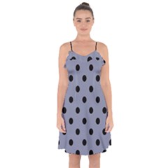 Large Black Polka Dots On Cool Grey - Ruffle Detail Chiffon Dress