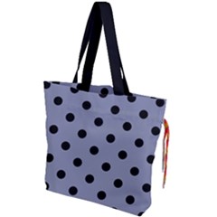 Large Black Polka Dots On Cool Grey - Drawstring Tote Bag by FashionLane