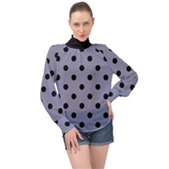 Large Black Polka Dots On Cool Grey - High Neck Long Sleeve Chiffon Top by FashionLane