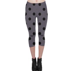 Large Black Polka Dots On Dark Smoke Grey - Capri Leggings  by FashionLane