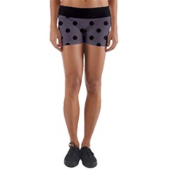 Large Black Polka Dots On Dark Smoke Grey - Yoga Shorts by FashionLane