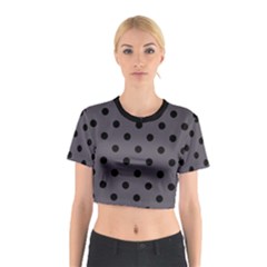 Large Black Polka Dots On Dark Smoke Grey - Cotton Crop Top