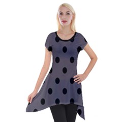 Large Black Polka Dots On Dark Smoke Grey - Short Sleeve Side Drop Tunic by FashionLane