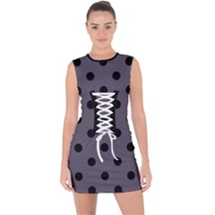 Large Black Polka Dots On Dark Smoke Grey - Lace Up Front Bodycon Dress by FashionLane