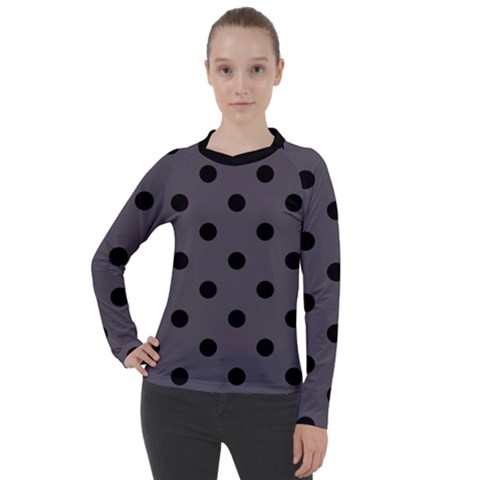 Large Black Polka Dots On Dark Smoke Grey - Women s Pique Long Sleeve Tee by FashionLane