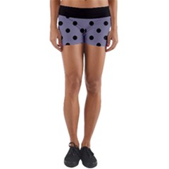 Large Black Polka Dots On Flint Grey - Yoga Shorts by FashionLane