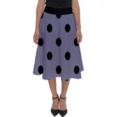 Large Black Polka Dots On Flint Grey - Perfect Length Midi Skirt by FashionLane