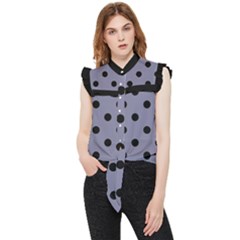 Large Black Polka Dots On Flint Grey - Frill Detail Shirt by FashionLane