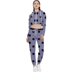 Large Black Polka Dots On Flint Grey - Cropped Zip Up Lounge Set by FashionLane