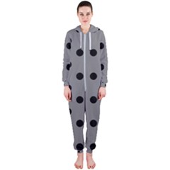 Large Black Polka Dots On Just Grey - Hooded Jumpsuit (ladies) 