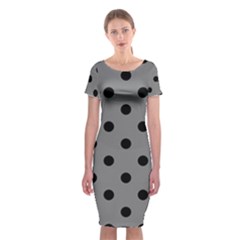 Large Black Polka Dots On Just Grey - Classic Short Sleeve Midi Dress by FashionLane