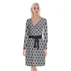 Large Black Polka Dots On Just Grey - Long Sleeve Velvet Front Wrap Dress by FashionLane