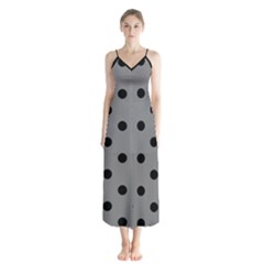 Large Black Polka Dots On Just Grey - Button Up Chiffon Maxi Dress by FashionLane