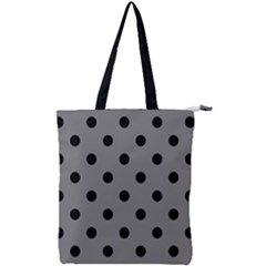 Large Black Polka Dots On Just Grey - Double Zip Up Tote Bag by FashionLane