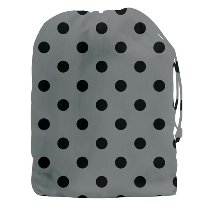 Large Black Polka Dots On Just Grey - Drawstring Pouch (3XL)