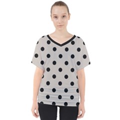 Large Black Polka Dots On Pale Grey - V-neck Dolman Drape Top by FashionLane