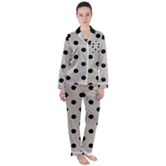 Large Black Polka Dots On Pale Grey - Satin Long Sleeve Pajamas Set by FashionLane