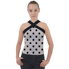 Large Black Polka Dots On Pale Grey - Cross Neck Velour Top by FashionLane