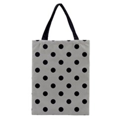 Large Black Polka Dots On Silver Cloud Grey - Classic Tote Bag by FashionLane