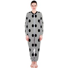 Large Black Polka Dots On Silver Cloud Grey - Onepiece Jumpsuit (ladies)  by FashionLane