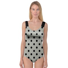 Large Black Polka Dots On Silver Cloud Grey - Princess Tank Leotard  by FashionLane