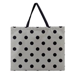 Large Black Polka Dots On Silver Cloud Grey - Zipper Large Tote Bag by FashionLane