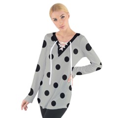 Large Black Polka Dots On Silver Cloud Grey - Tie Up Tee by FashionLane
