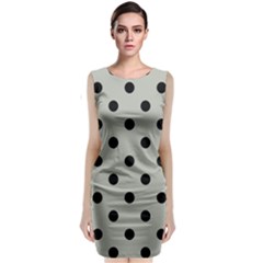 Large Black Polka Dots On Silver Cloud Grey - Classic Sleeveless Midi Dress