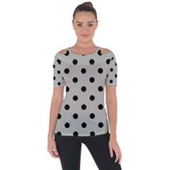 Large Black Polka Dots On Silver Cloud Grey - Shoulder Cut Out Short Sleeve Top by FashionLane