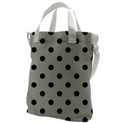 Large Black Polka Dots On Silver Cloud Grey - Canvas Messenger Bag