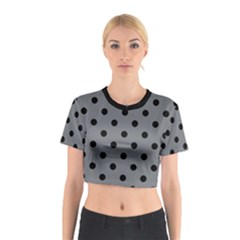 Large Black Polka Dots On Steel Grey - Cotton Crop Top