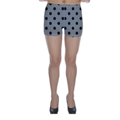 Large Black Polka Dots On Trout Grey - Skinny Shorts