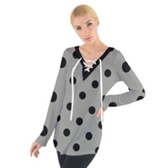 Large Black Polka Dots On Trout Grey - Tie Up Tee by FashionLane