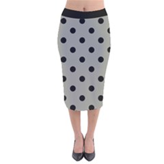 Large Black Polka Dots On Trout Grey - Velvet Midi Pencil Skirt