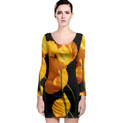 Yellow Poppies Long Sleeve Bodycon Dress by Audy