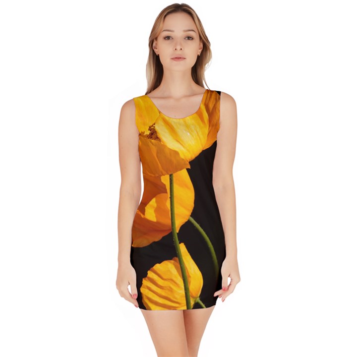 Yellow Poppies Bodycon Dress