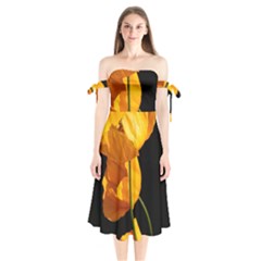 Yellow Poppies Shoulder Tie Bardot Midi Dress by Audy
