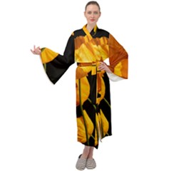 Yellow Poppies Maxi Velour Kimono by Audy