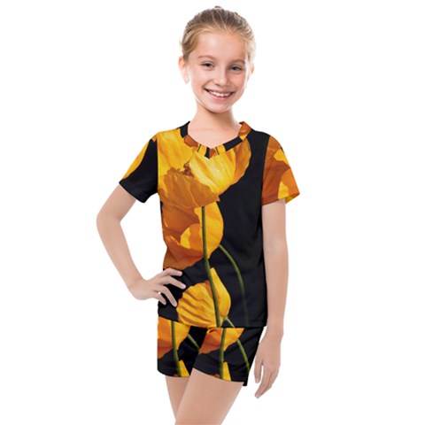 Yellow Poppies Kids  Mesh Tee And Shorts Set by Audy