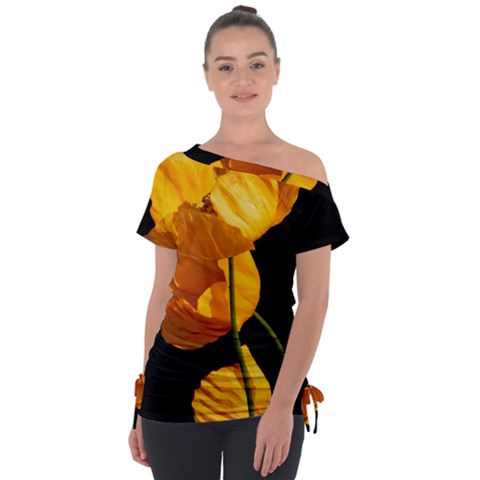 Yellow Poppies Off Shoulder Tie-up Tee by Audy