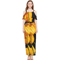Yellow Poppies Draped Sleeveless Chiffon Jumpsuit by Audy