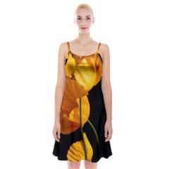 Yellow Poppies Spaghetti Strap Velvet Dress