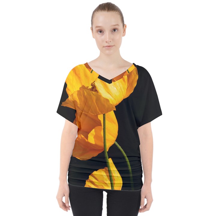 Yellow Poppies V-Neck Dolman Drape Top