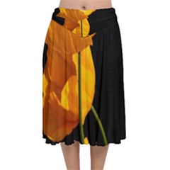 Yellow Poppies Velvet Flared Midi Skirt by Audy
