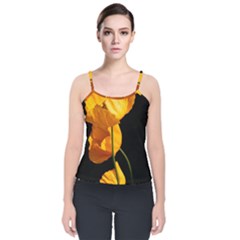 Yellow Poppies Velvet Spaghetti Strap Top by Audy