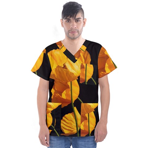 Yellow Poppies Men s V-neck Scrub Top by Audy